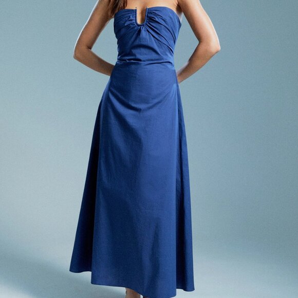Bardot NWT Navy Lora Poplin Strapless Maxi DressSize 10 MSRP $129.00 - Picture 1 of 5